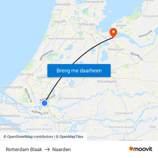 Rotterdam Blaak to Naarden map