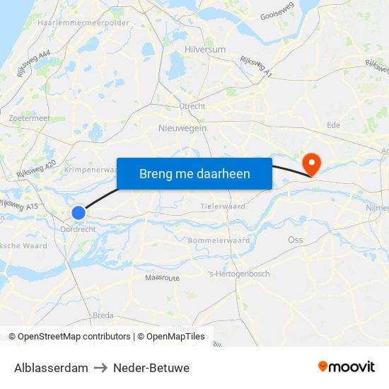 Alblasserdam to Neder-Betuwe map