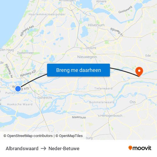 Albrandswaard to Neder-Betuwe map