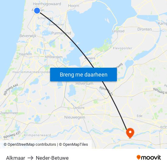 Alkmaar to Neder-Betuwe map