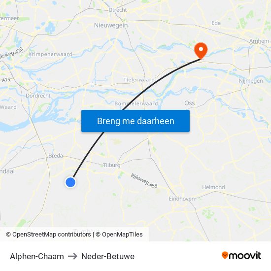 Alphen-Chaam to Neder-Betuwe map