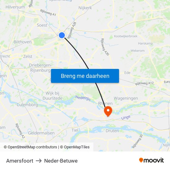 Amersfoort to Neder-Betuwe map