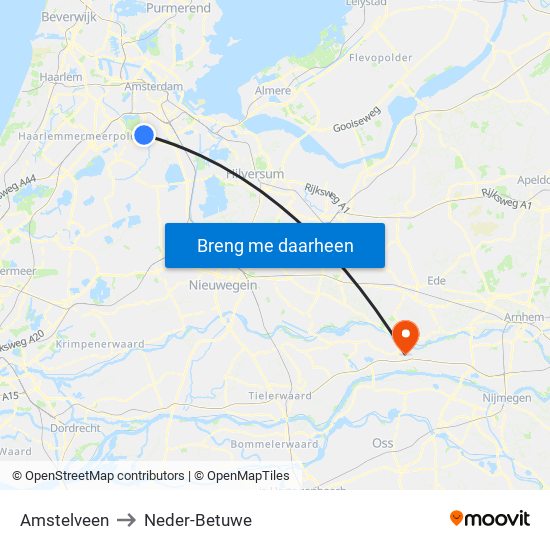 Amstelveen to Neder-Betuwe map