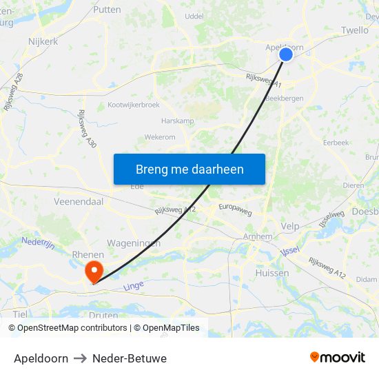 Apeldoorn to Neder-Betuwe map