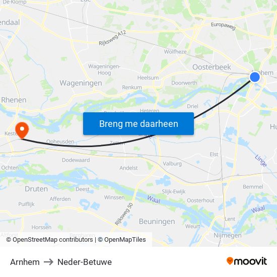 Arnhem to Neder-Betuwe map