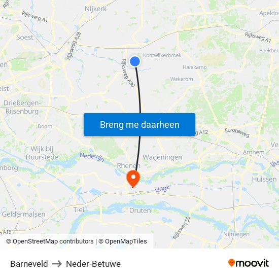 Barneveld to Neder-Betuwe map