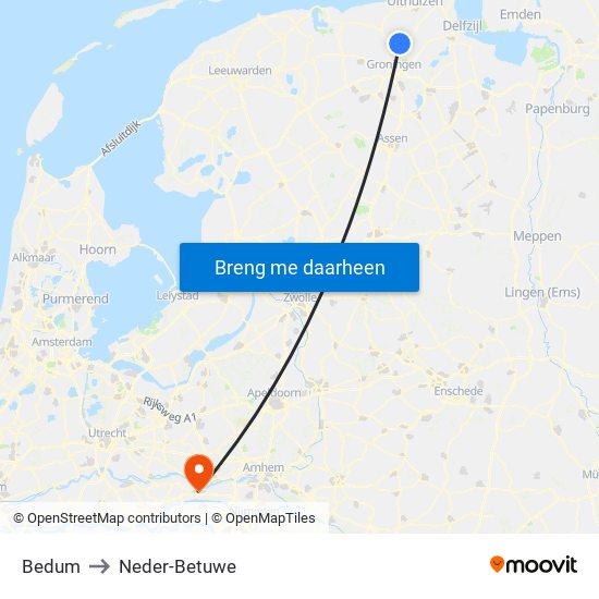 Bedum to Neder-Betuwe map