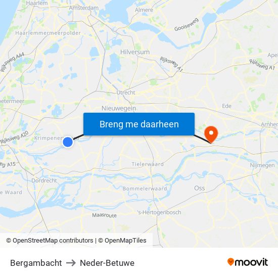 Bergambacht to Neder-Betuwe map