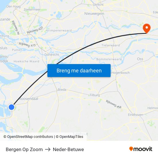 Bergen Op Zoom to Neder-Betuwe map