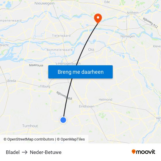 Bladel to Neder-Betuwe map