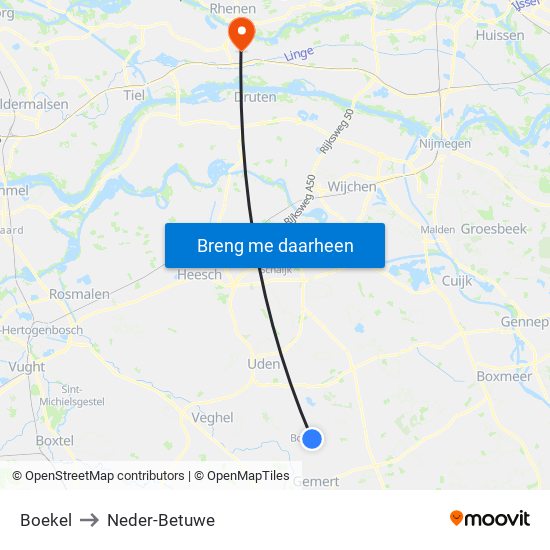 Boekel to Neder-Betuwe map