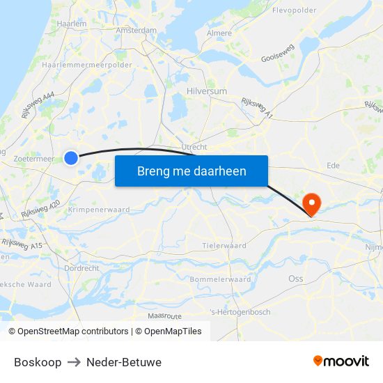 Boskoop to Neder-Betuwe map