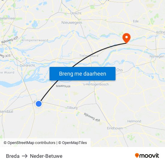Breda to Neder-Betuwe map