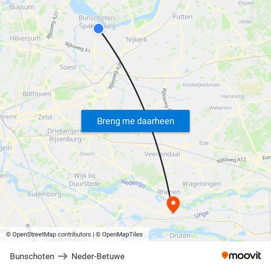 Bunschoten to Neder-Betuwe map