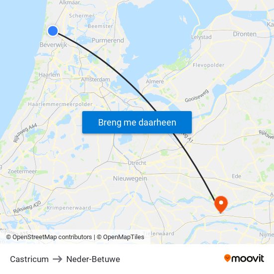 Castricum to Neder-Betuwe map