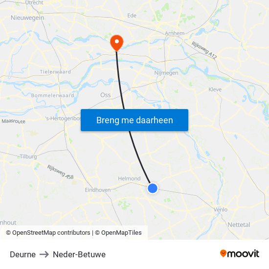 Deurne to Neder-Betuwe map