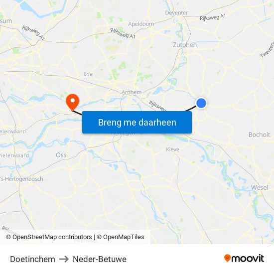 Doetinchem to Neder-Betuwe map