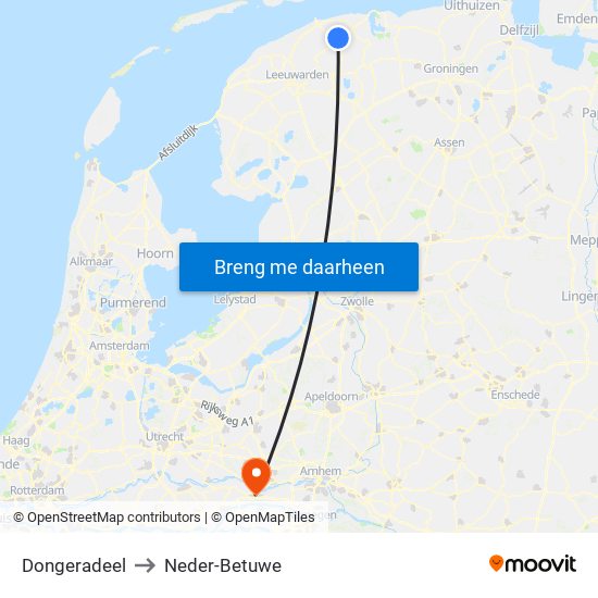Dongeradeel to Neder-Betuwe map