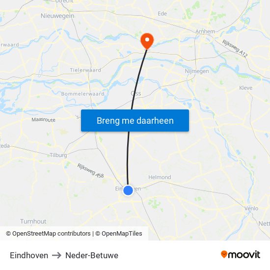Eindhoven to Neder-Betuwe map
