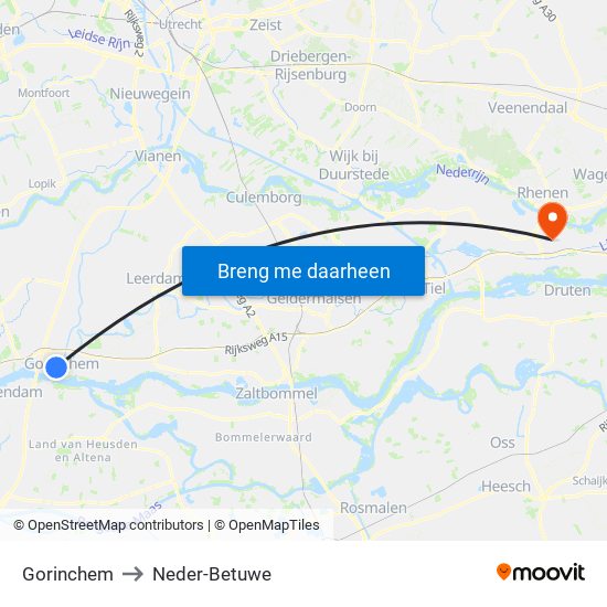 Gorinchem to Neder-Betuwe map