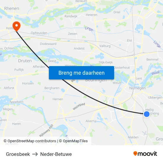 Groesbeek to Neder-Betuwe map