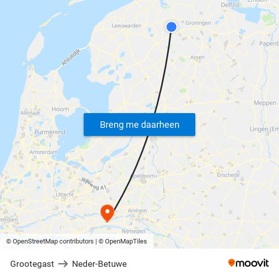 Grootegast to Neder-Betuwe map