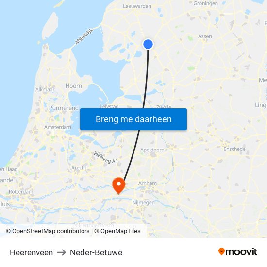 Heerenveen to Neder-Betuwe map