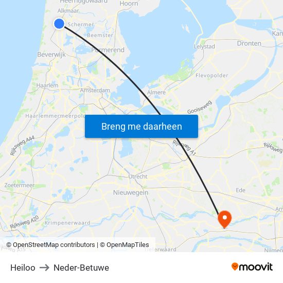 Heiloo to Neder-Betuwe map