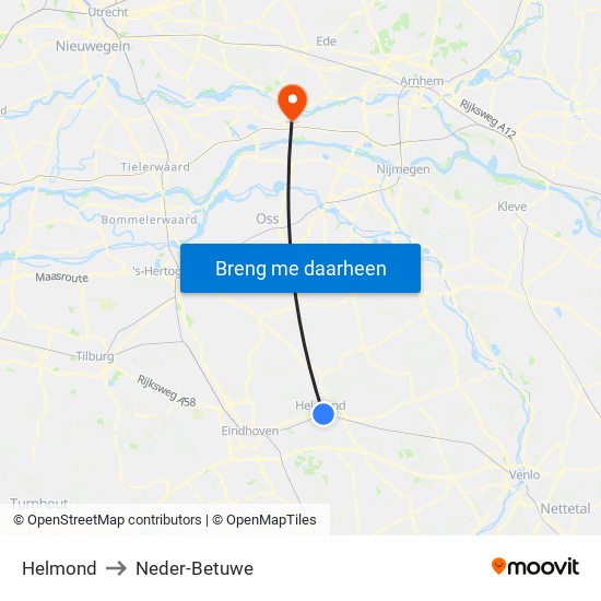 Helmond to Neder-Betuwe map