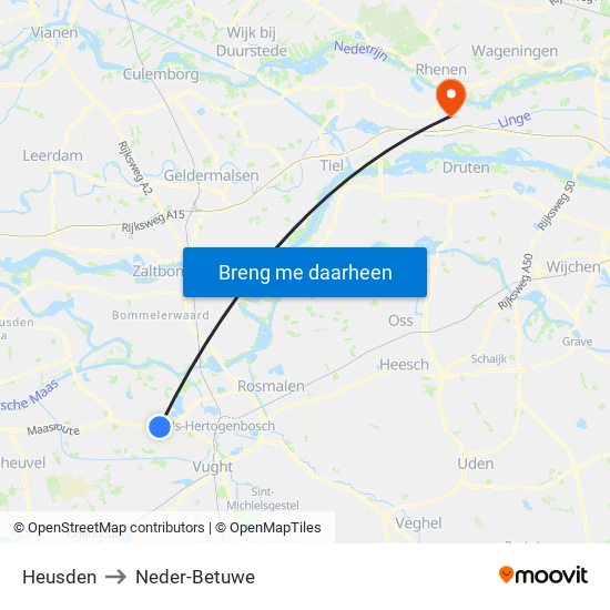 Heusden to Neder-Betuwe map