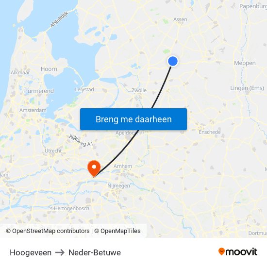 Hoogeveen to Neder-Betuwe map