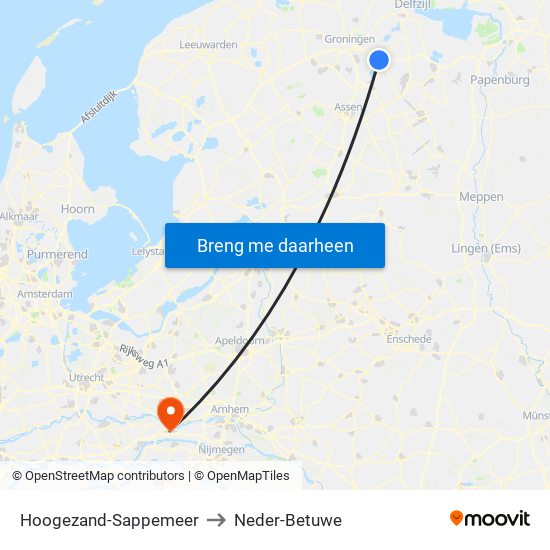 Hoogezand-Sappemeer to Neder-Betuwe map