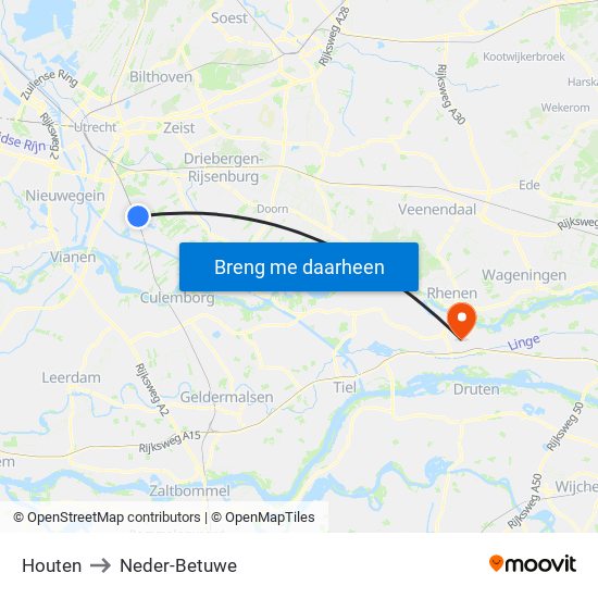 Houten to Neder-Betuwe map