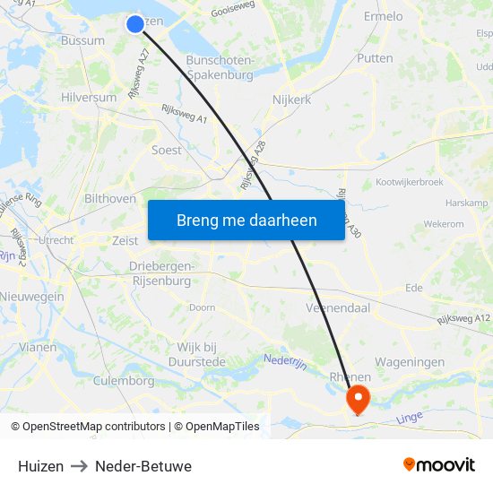 Huizen to Neder-Betuwe map