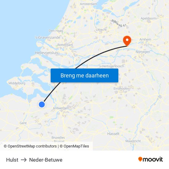 Hulst to Neder-Betuwe map
