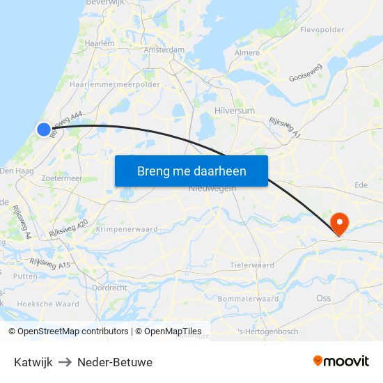 Katwijk to Neder-Betuwe map
