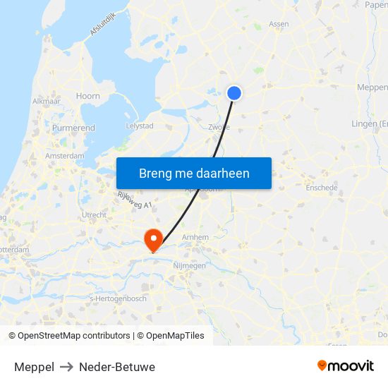 Meppel to Neder-Betuwe map