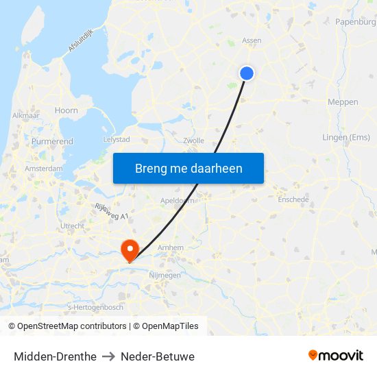 Midden-Drenthe to Neder-Betuwe map