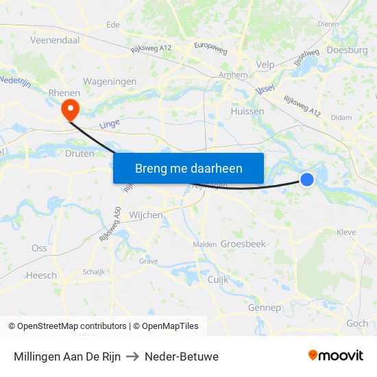 Millingen Aan De Rijn to Neder-Betuwe map