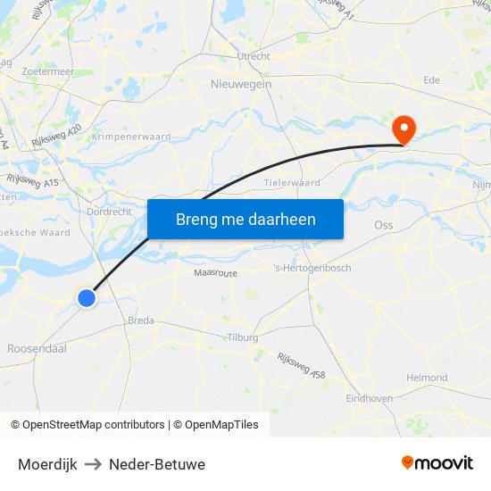 Moerdijk to Neder-Betuwe map