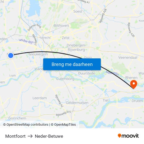Montfoort to Neder-Betuwe map