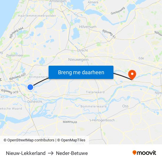Nieuw-Lekkerland to Neder-Betuwe map
