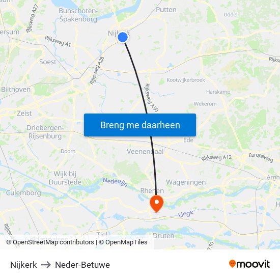 Nijkerk to Neder-Betuwe map