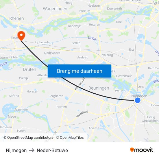 Nijmegen to Neder-Betuwe map