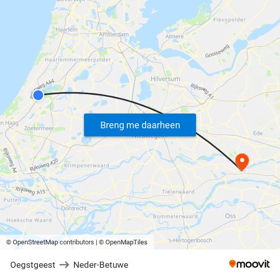 Oegstgeest to Neder-Betuwe map