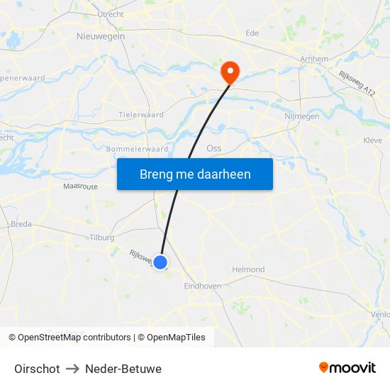 Oirschot to Neder-Betuwe map