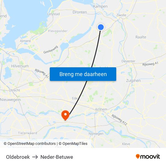 Oldebroek to Neder-Betuwe map