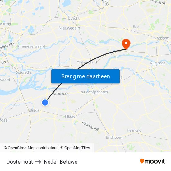 Oosterhout to Neder-Betuwe map