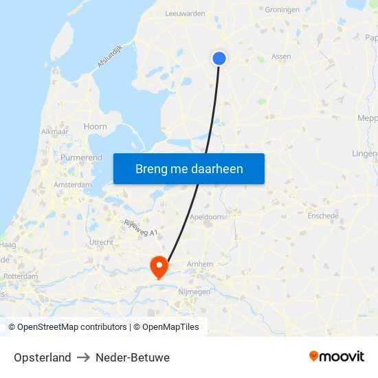 Opsterland to Neder-Betuwe map