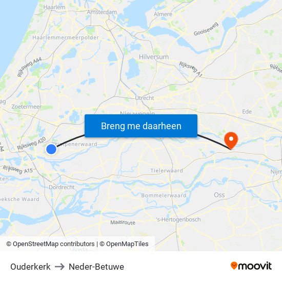 Ouderkerk to Neder-Betuwe map